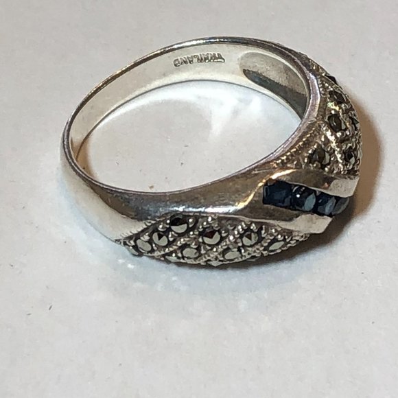 Sterling 925 Band Ring with Sapphires & Marcasite - Picture 3 of 3